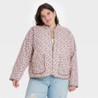Women's Plus Size Floral Print Quilted Jacket - Universal Thread Cream