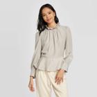 Women's Long Sleeve Shirred Ruffle High Neck Blouse - Who What Wear Gray