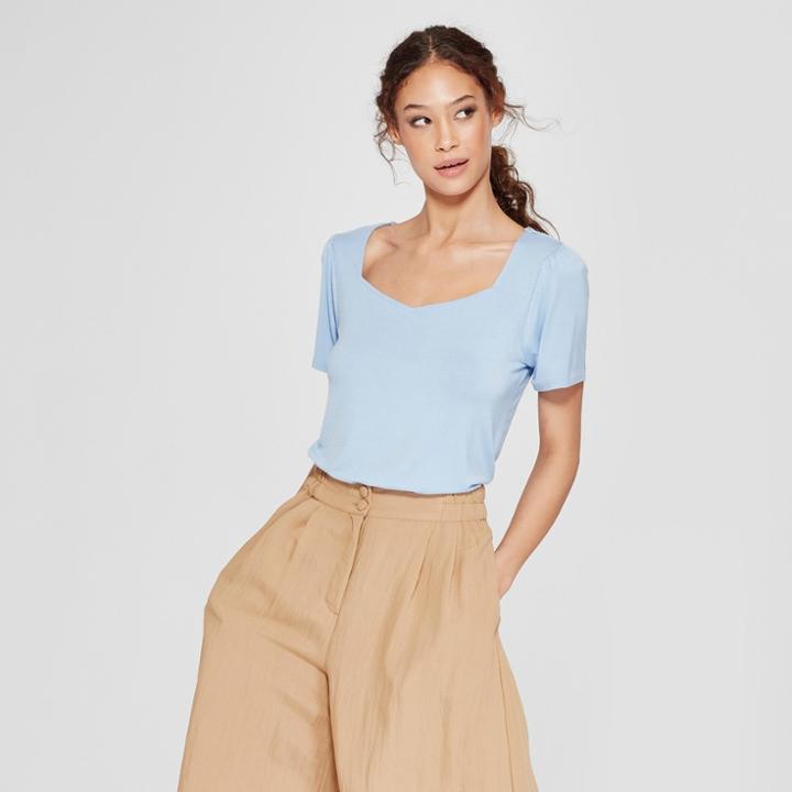 Women's Puff Short Sleeve Sweetheart Neck Top - Alison Andrews