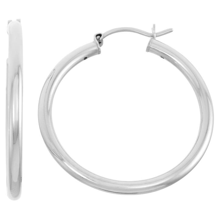 Tiara Sterling Silver 35mm Classic Hoop Earrings, Girl's, White