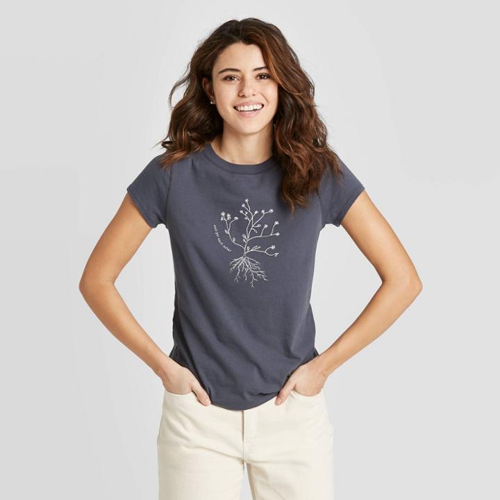 Women's Root For Eachother Standard Fit Short Sleeve Crewneck T-shirt - Universal Thread Gray M, Women's, Size: