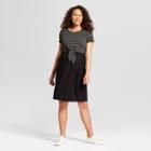 Maternity Striped Short Sleeve Tie Front Solid Knit Dress - Macherie Charcoal Xl, Women's, Gray