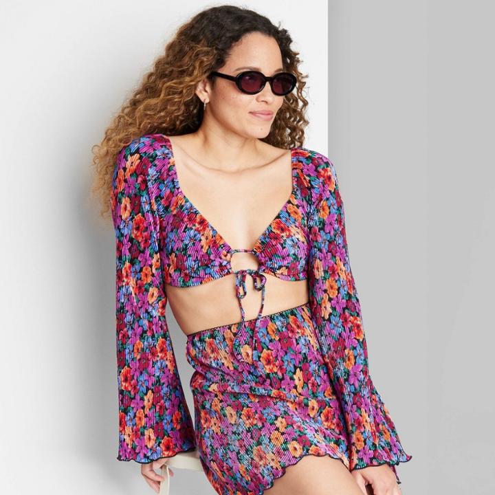 Women's Bell Long Sleeve Blouse - Wild Fable Floral Xxs