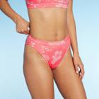 Juniors' Ribbed High Leg High Waist Bikini Bottom - Xhilaration Bright Pink Floral