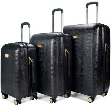 Badgley Mischka Snakeskin Expandable Hardside Checked 3pc Luggage