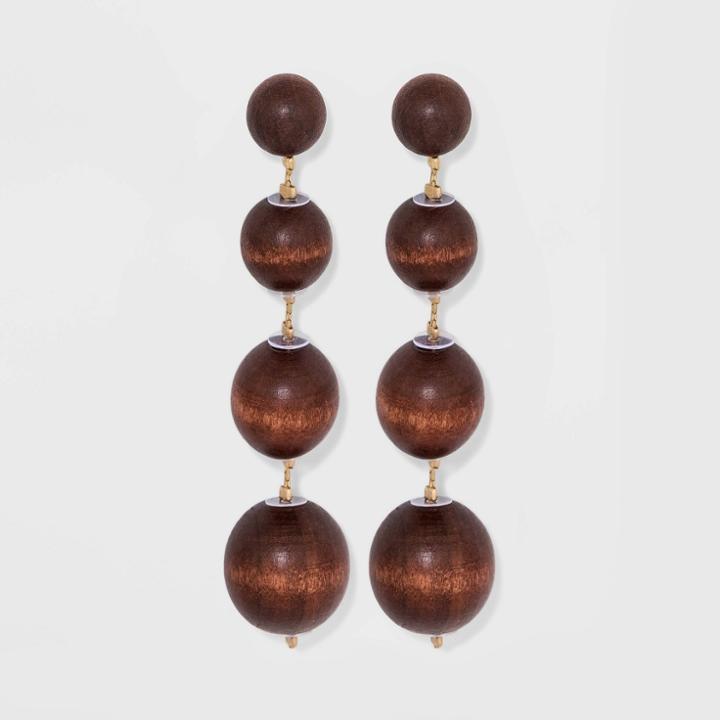Wooden Ball Beads Drop Earrings - A New Day Brown