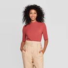 Petitewomen's Slim Fit Short Sleeve Turtleneck Rib T-shirt - A New Day Rose L, Size:
