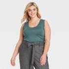 Women's Plus Size Slim Fit Tank Top - A New Day Teal