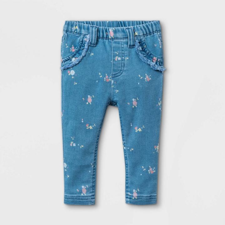 Baby Girls' Floral Denim Pants - Cat & Jack Blue Newborn