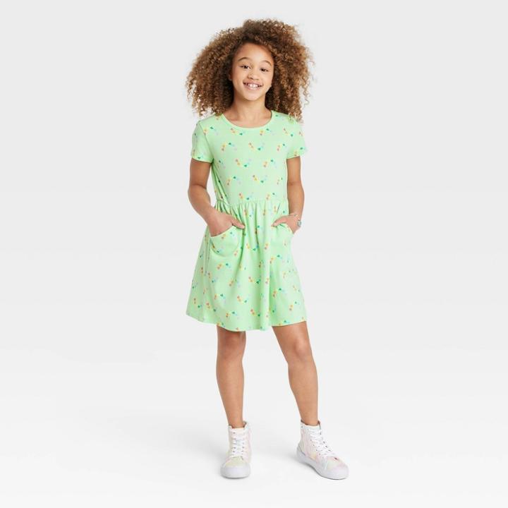Girls' Short Sleeve Dress - Cat & Jack Bright Green
