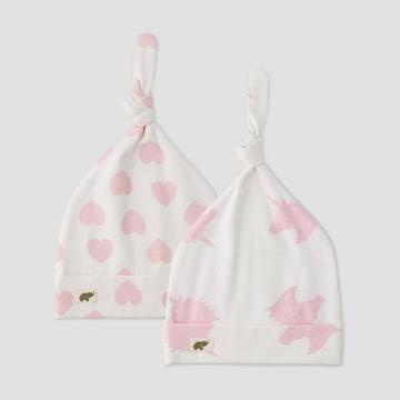 Layette By Monica + Andy Baby Girls' 2pk Unicorn And Heart Print Top Knot Hat - Pink