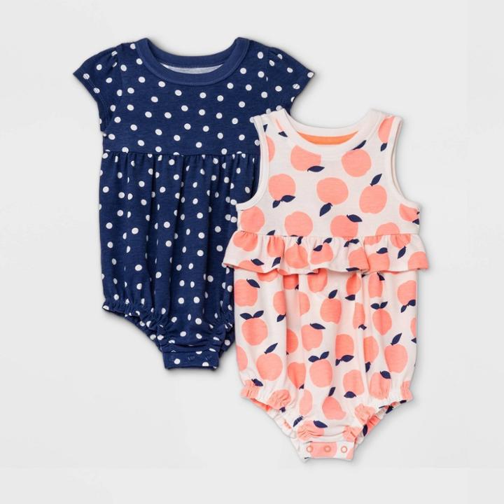 Baby Girls' 2pk Apple Dots Short Romper - Cat & Jack Moxie Peach Newborn, Pink