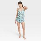 Women's Satin Lace Trim Tank And Shorts Pajama Set - Colsie Blue