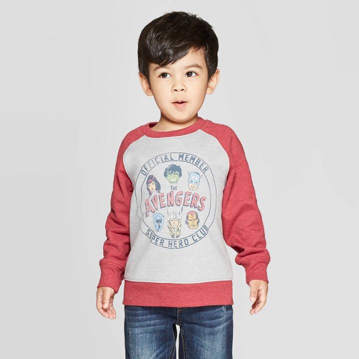 Toddler Boys' Marvel Collection Avengers Club Crew Sweatshirt - Gray 12m, Boy's, Red Gray