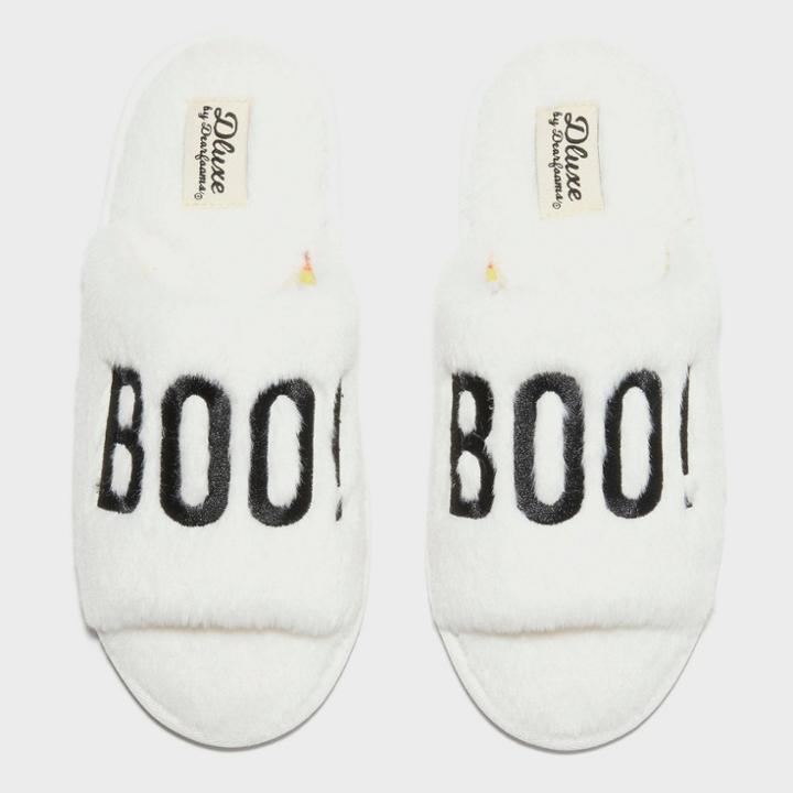 Women's Dluxe By Dearfoams Halloween Boo Slippers - Cream
