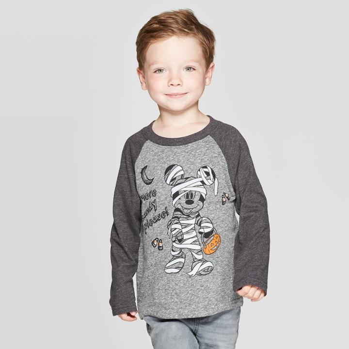 Toddler Boys' Mickey Mouse Mummy Halloween Long Sleeve T-shirt - Gray