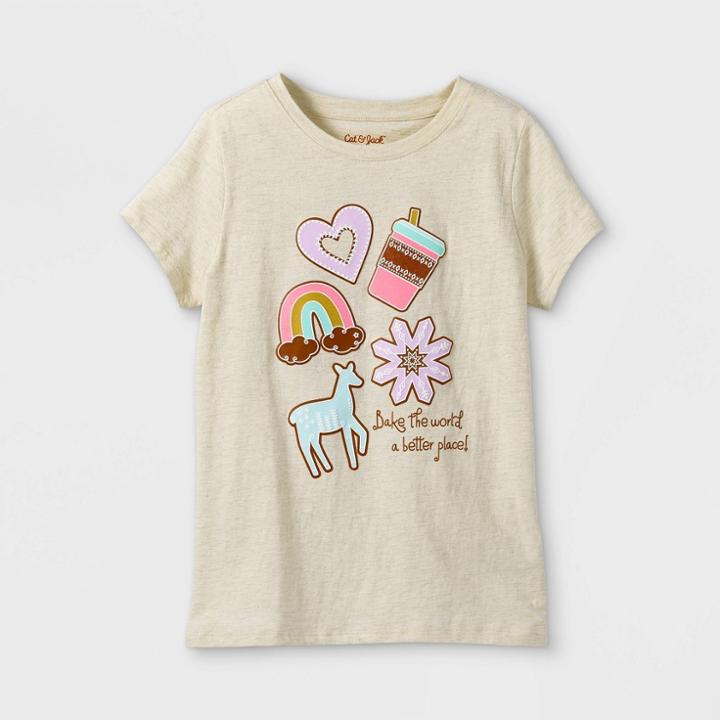 Girls' 'gingerbread Cookies' Short Sleeve Graphic T-shirt - Cat & Jack Oatmeal Heather