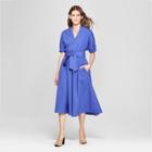 Women's Tie Waist Collar Shirt Dress - Who What Wear Blue