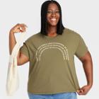 No Brand Pride Adult Plus Size Rainbow Short Sleeve T-shirt - Olive Green