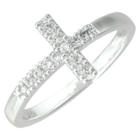 Target Silver Plated Cubic Zirconia Sideways Cross Ring -
