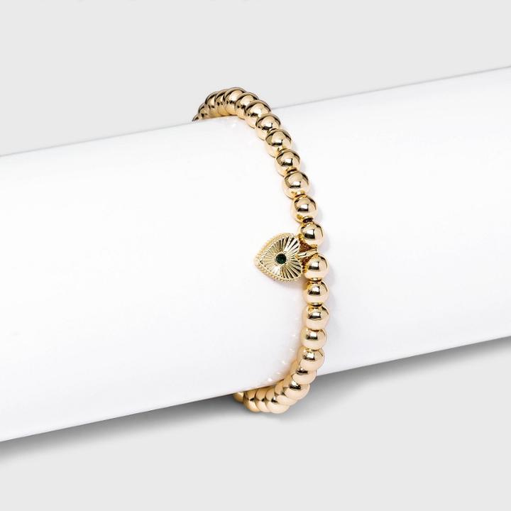 Sugarfix By Baublebar Emerald May Heart Charm Beaded Bracelet - Gold