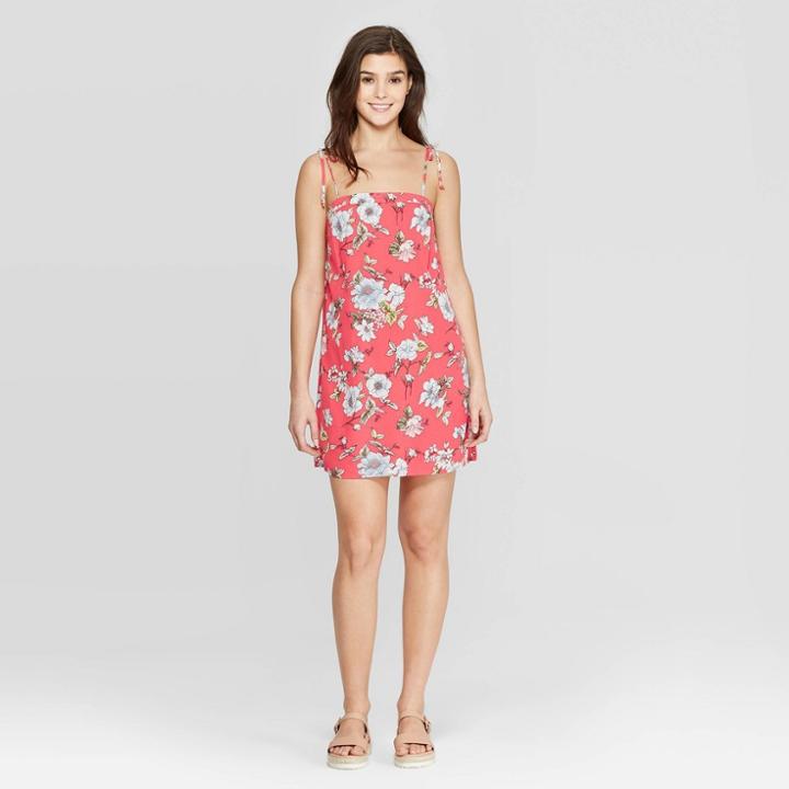 Women's Floral Print Tie Strap Shift Dress - Xhilaration Red