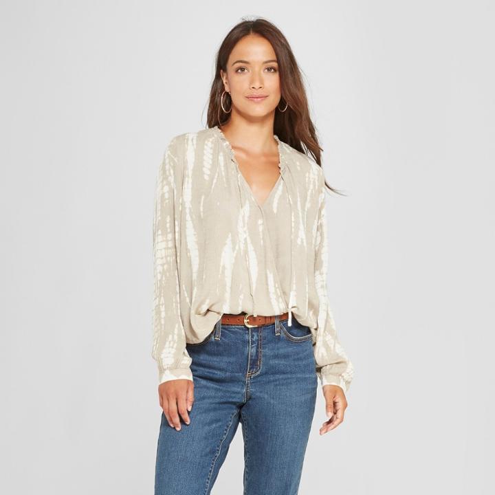 Women's Tie Dye Long Sleeve Wrap Front Top - Knox Rose Taupe