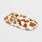 No Brand Women's Cow Print Cozy Fleece Pull-on Slipper Socks With Grippers - Brown/ivory
