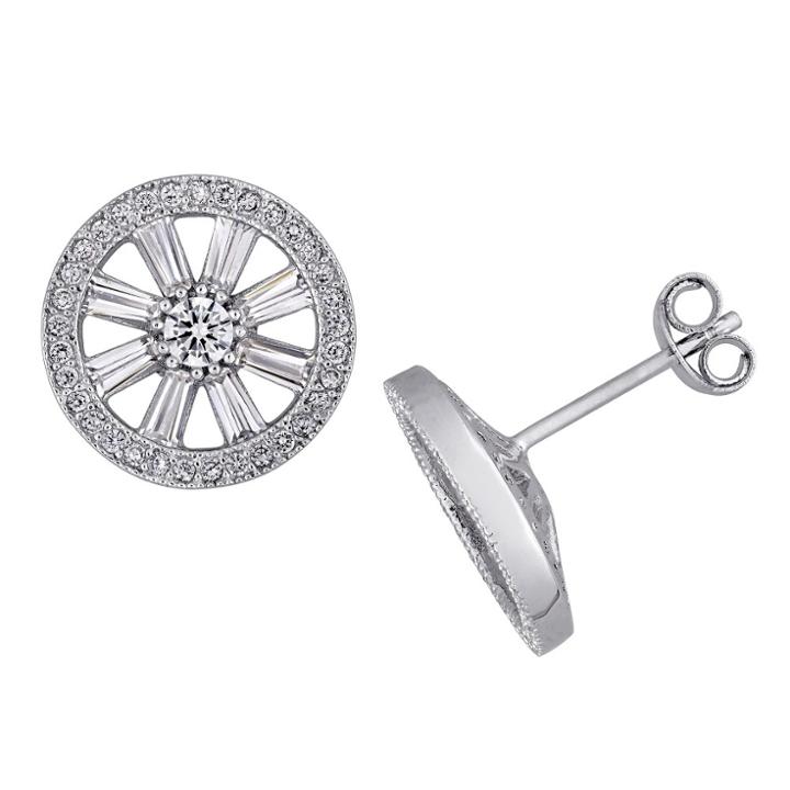 Target 1.75 Ct. T.w. Baguette And Round Cubic Zirconia Vintage Pinwheel Stud Earrings In Sterling