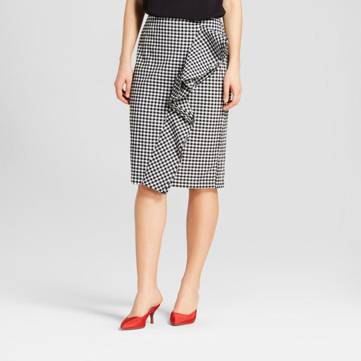Women's Ruffle Pencil Midi Skirt - Who What Wear Black Gingham
