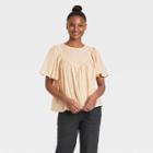 Women's Striped Flutter Short Sleeve Blouse - Universal Thread Cream