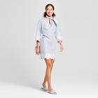 Women's Striped Bell Sleeve Embroidered Dress - A New Day Blue
