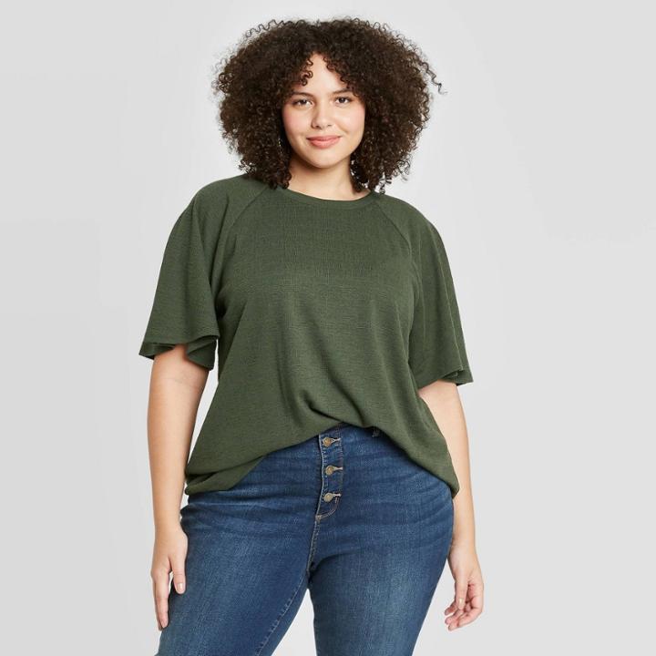 Women's Plus Size Short Sleeve Knit Blouse - Ava & Viv Green X