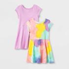 Toddler Girls' 2pk Tie-dye And Purple Dresses - Cat & Jack Pink/violet 12m, Toddler Girl's, Pink/purple/purple
