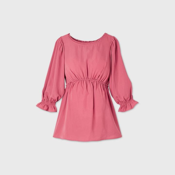 Maternity 3/4 Sleeve Ruffle Bump Woven Top - Isabel Maternity By Ingrid & Isabel Pink