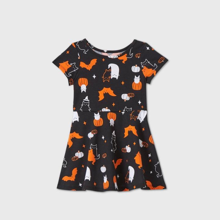 Toddler Girls' Short Sleeve Halloween Print Dress - Cat & Jack Black