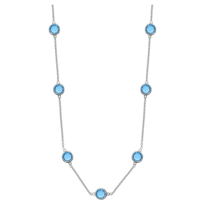 Distributed By Target Station Necklace In Silver Plate With 7 Blue Bezel Set Crystals From Swarovski - Blue/gray