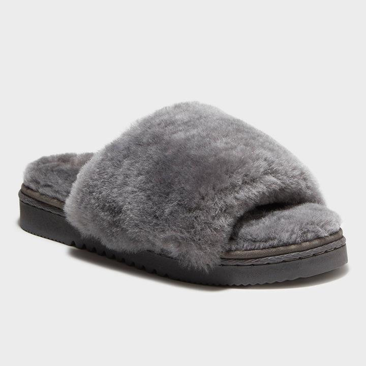 Women's Dluxe By Dearfoams Sutton Genuine Shearling Slide Slippers - Gray