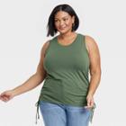 Women's Plus Size Ruched Slim Fit Side-tie Jersey Tank Top - Ava & Viv Green