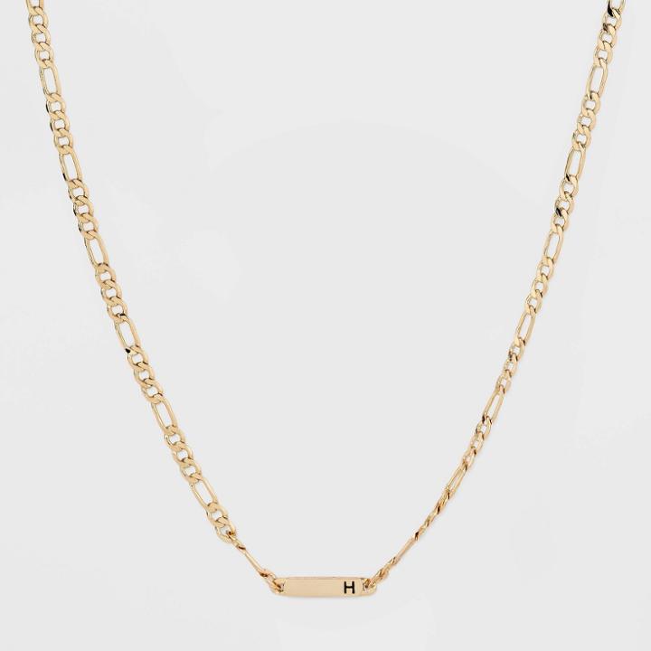 Gold Plated Figaro Bar Initial 'h' Chain Necklace - A New Day Gold