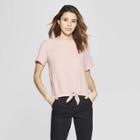 Women's Short Sleeve Satin Tie Front Top - A New Day