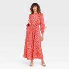Women's Floral Print Balloon Long Sleeve Soft Ruffle Dress - Who What Wear Red
