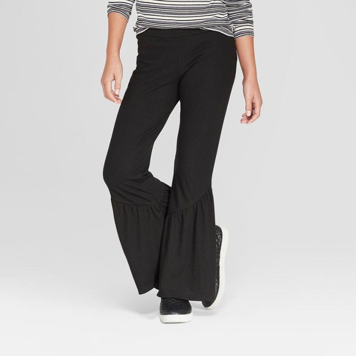 Girls' Rib Flare Pants - Art Class Black
