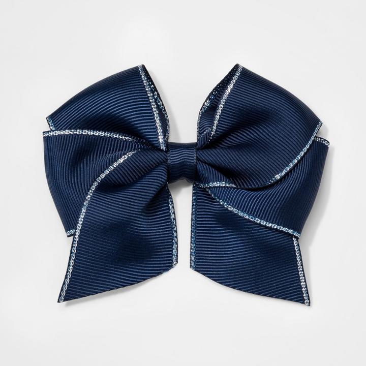 Girls' Lurex Edge Bow Salon Clip - Cat & Jack Navy (blue)
