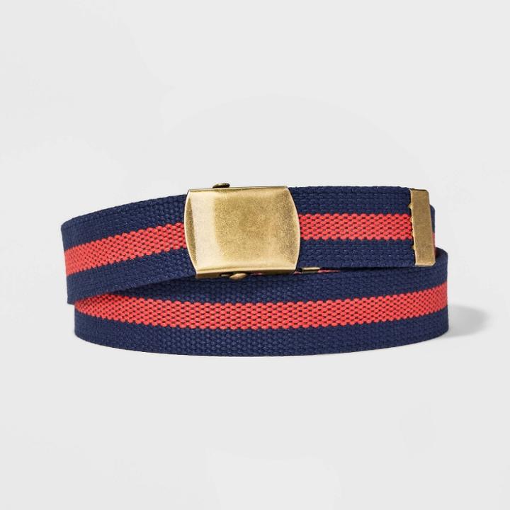 Men's Varsity Striped With Military Buckle Belt - Goodfellow & Co Navy Blue
