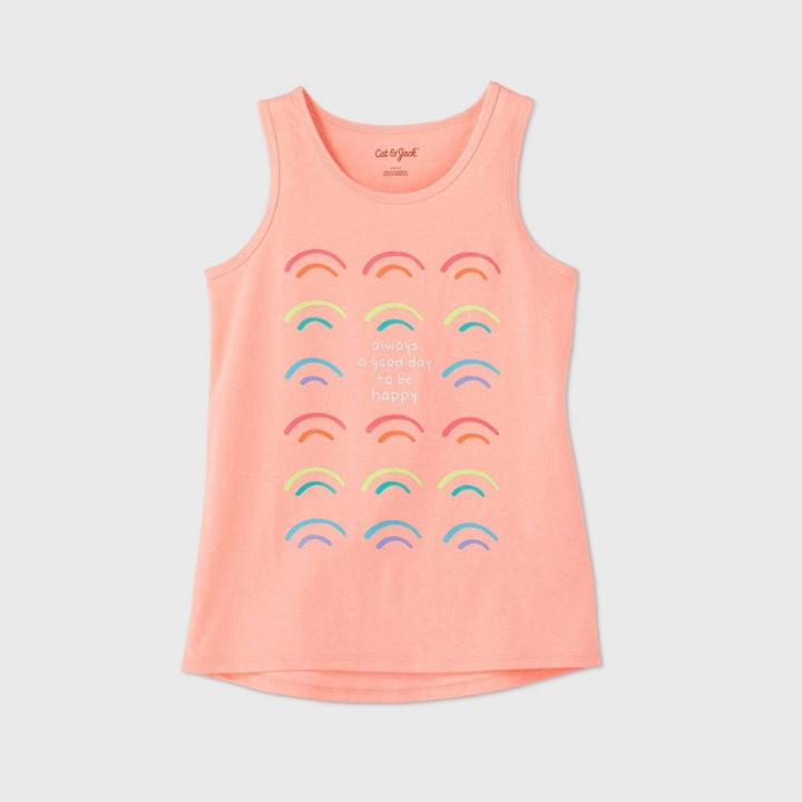 Girls' Rainbow Graphic Tank Top - Cat & Jack Neon Peach