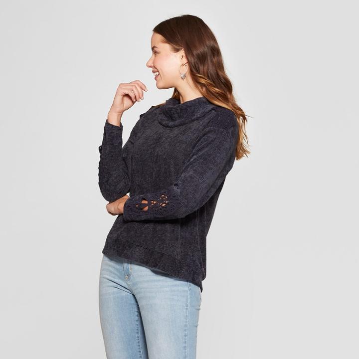 Women's Long Sleeve Crochet Turtleneck - Knox Rose Carbon
