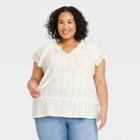 Women's Plus Size Flutter Short Sleeve Eyelet Blouse - Knox Rose White