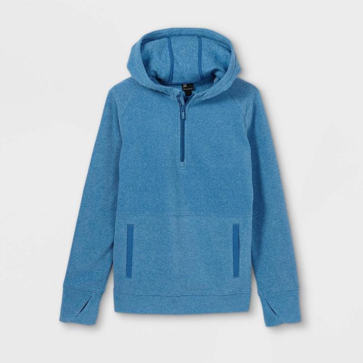 Boys' Fleece 1/4 Zip Pullover Hoodie - All In Motion Heather Blue