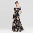 Women's Floral Print Short Sleeve Off The Shoulder Smocked Top Maxi Dress - Xhilaration Black